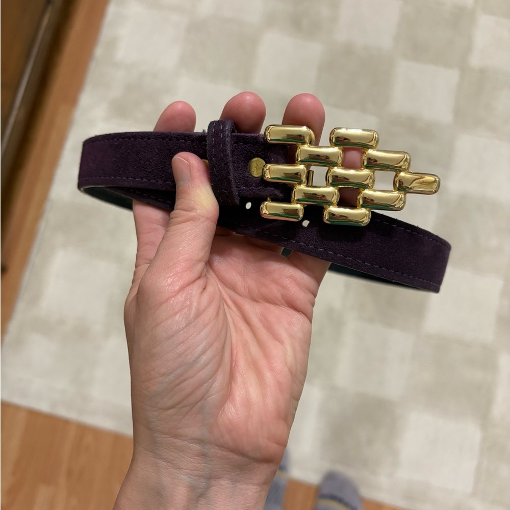 Nan Lewis Elegant Purple Belt with Gold Buckle